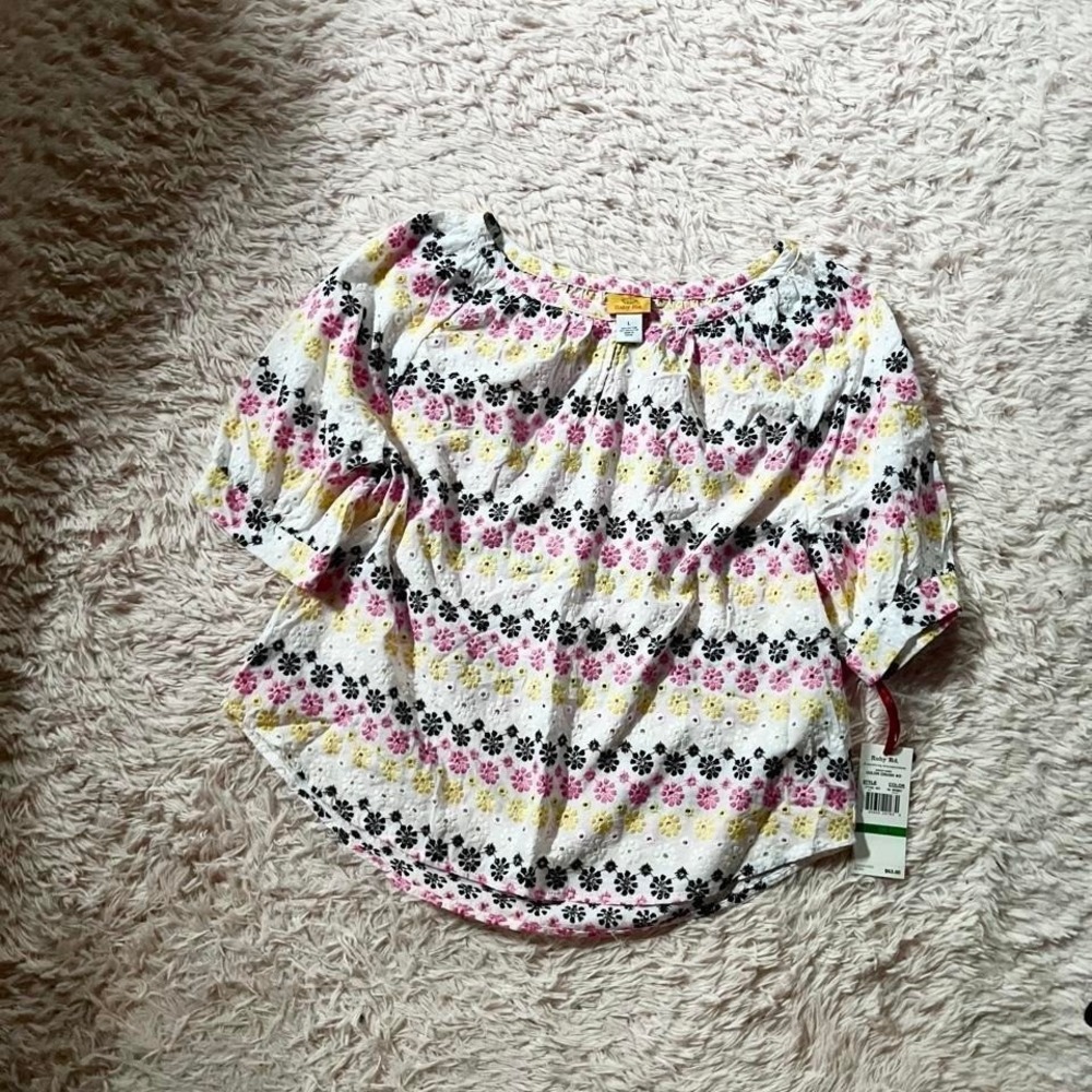 Floral Spring Colorful Pastel Embroidered Eyelet Coquette Top Womens L Bloom